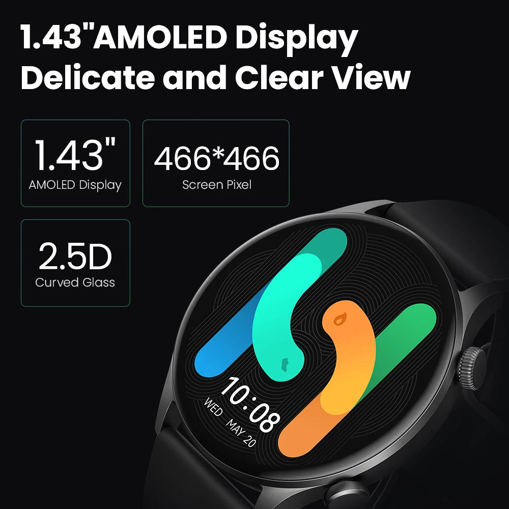 Solar Plus RT3 Smartwatch – 1.43” AMOLED, Bluetooth Calling, IP68 Waterproof