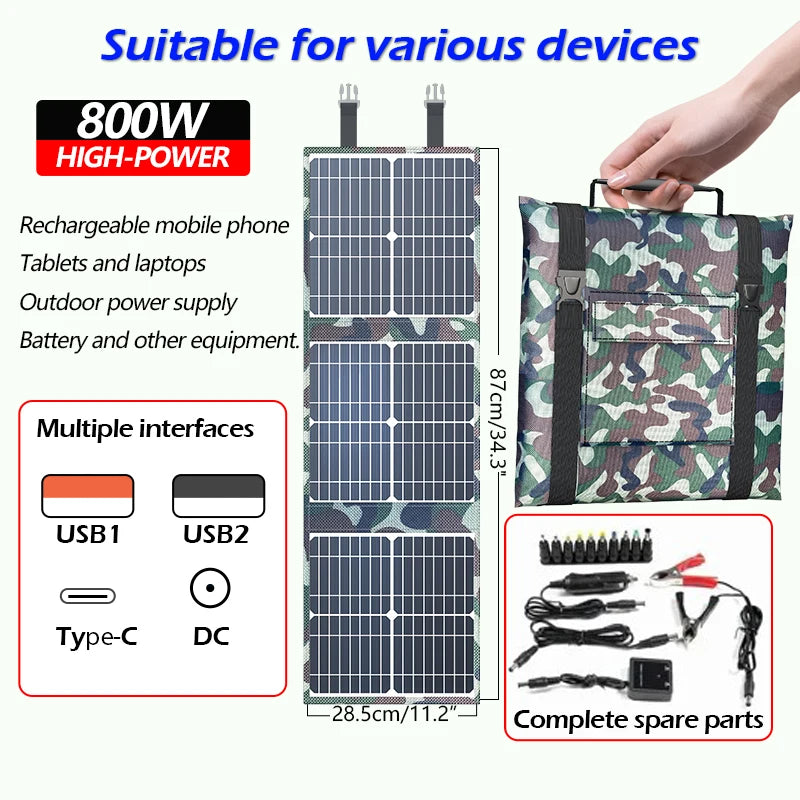 ☀️ Panel Solar Portátil 800W Plegable